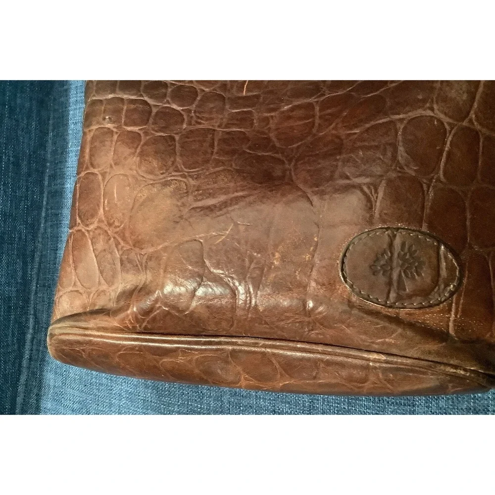 Rare Mulberry 2Way Shoulder Bag Handbag Bucket Leather Croco Embossed